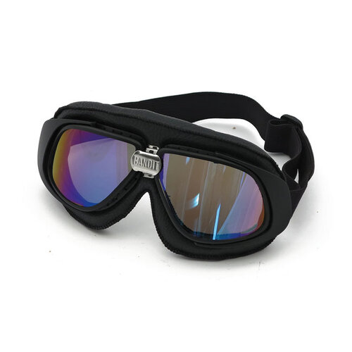 Classic Racer Goggles Black Leather Irridium lens