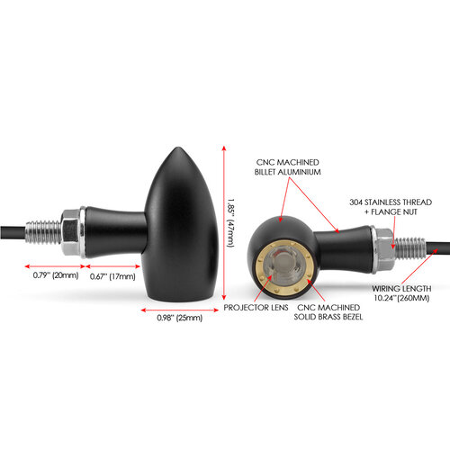 Black/Brass Mini LED Turn Signals type "Ladz"