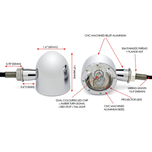 Integrated CREE LED Turn Signals / Tail Light CNC - Chrome