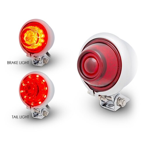 Vintage Retro LED Rear Light Red / Chrome