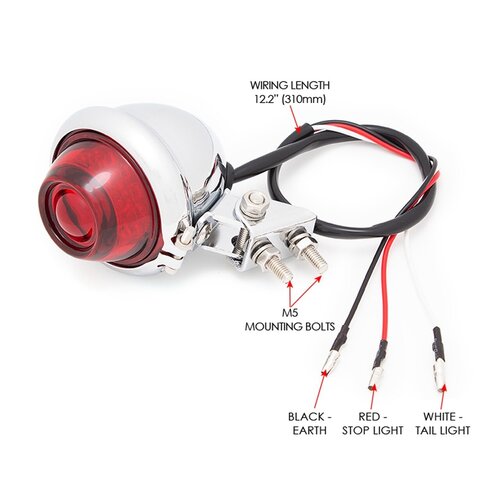 Vintage Retro LED Rear Light Red / Chrome