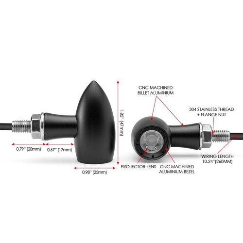 Matte Black Mini LED Blinker Typ "Ladz"