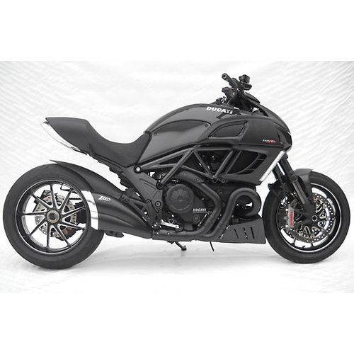 Zard Auspuff Ducati Diavel, Edelstahl Schwarz, Slip-On, E-Markierung, Kat., Schwarze Endkappe