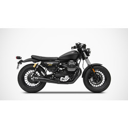 Auspuff Moto Guzzi V9 Bobber-Roamer 16-19, Edelstahl Schwarz, langer Slip-On, E-Markierung, Euro4