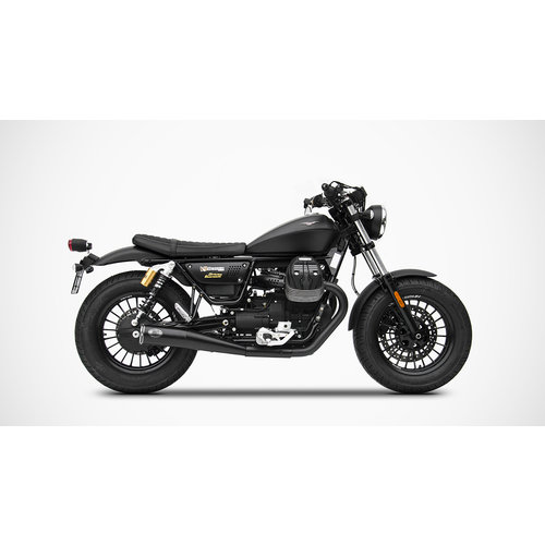 Zard Pot d'échappement Moto Guzzi V9 Bobber-Roamer 16-19, Stainless Black, long slip on, E-Marked, Euro4