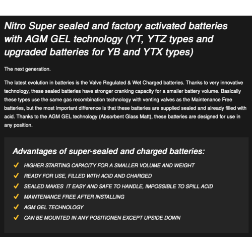 NITRO YTZ12S Super verzegelde batterij