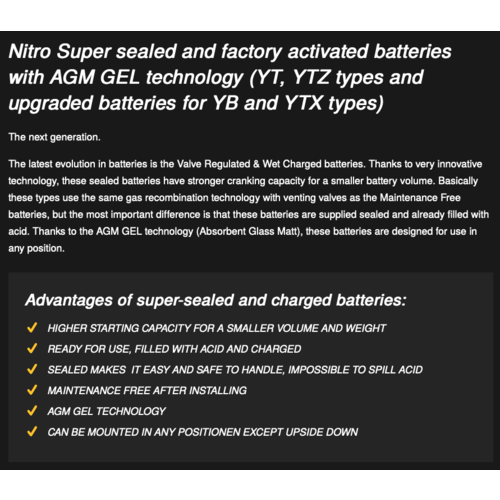YTX14L Super Sealed Battery