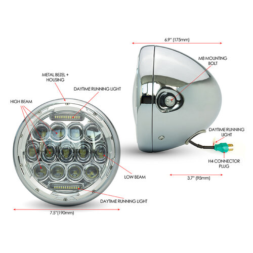 7" Chroom Multiprojector LED-koplamp + DRL-Inzet - 75w