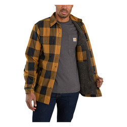 SHERPA LINED FLANNEL PLAID SHIRT CARHARTT BROWN - LARGE