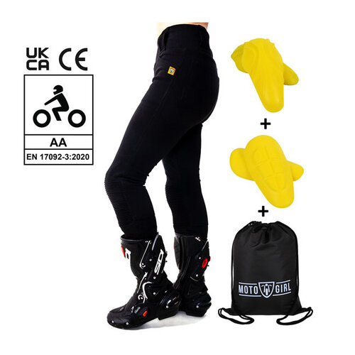 Motogirl Ribbed Knee Leggings - Black