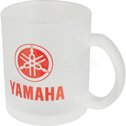 Kaffeebecher, Satinglas - Rotes Logo & Schriftzug