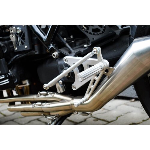 Dixerparts Ensembles de Repose-Pieds Avant du Conducteur MODEL - 1 (Long) pour BMW K100/K75/K1100 Cafe Racer Scrambler | Argent