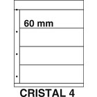 Insteekbladen, Volledig transparent - 4 vakken horizontaal - KOSMOS, Cristal - type 4 - 4 Rings - Vak afm: 225x60 mm. ■ per 5 stuks.