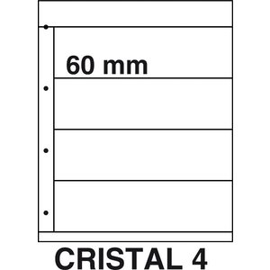 Insert sheets, Fully transparent - 4 compartments horizontal, Cristal - type 4 - 4 Rings - Pocket dim: 225x60 mm.
