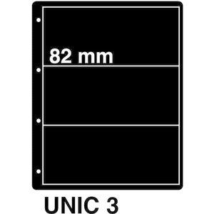 Insert sheets, Black - 3 compartments horizontal, Unic - type 3 - 4 Rings - Pocket dim: 215x82 mm.