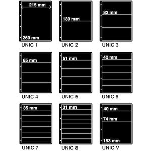 Insert sheets, Black - 3 compartments horizontal, Unic - type 3 - 4 Rings - Pocket dim: 215x82 mm.
