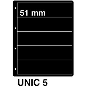 Insert sheets, Black - 5 compartments horizontal, Unic - type 5 - 4 Rings - Pocket dim: 215x51 mm.