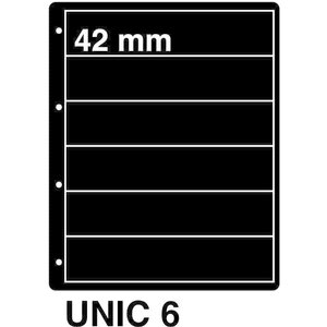 Insert sheets, Black - 6 compartments horizontal, Unic - type 6 - 4 Rings - Pocket dim: 215x42 mm.
