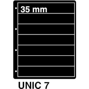 Einsteckblätter, Schwarz - 7 Fächer horizontal, Unic - Typ 7 - 4 Ringe - Fach abm: 215x35 mm.