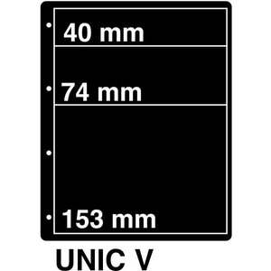 Insert sheets, Black - 3 compartments horizontal, Unic - type V - 4 Rings - Pocket dim: 215x40, 215x74, 215x153 mm.