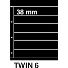 Feuilles de pochettes, Noir Utilisation des 2 côtés - 6 pochettes horizontale - KOSMOS, Twin - type 6 - 4 Anneaux - Dim. du pochette: 225x38 mm. ■ par 5 pièces.