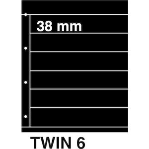 Insert sheets, Black 2-sided use - 6 compartments horizontal, Twin - type 6 - 4 Rings - Pocket dim: 225x38 mm.