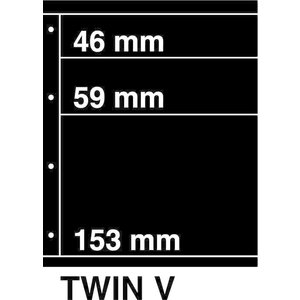 Insert sheets, Black 2-sided use - 3 compartments horizontal, Twin - type V - 4 Rings - Pocket dim: 225x46, 225x59, 225x153 mm.