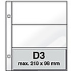 Insteekbladen, Volledig transparent - 3 vakken horizontaal - DAVO, DeLuxe - type D.3 - 2 Gats - Vak afm: 98x210 mm. ■ per 10 stuks.