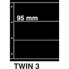 Insert sheets, Black 2-sided use - 3 compartments horizontal - KOSMOS, Twin - type 3 - 4 Rings - Pocket dim: 225x95 mm. ■ per piece.