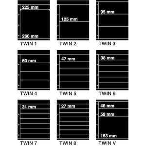 Feuilles de pochettes, Noir Utilisation des 2 côtés - 5 pochettes horizontale, Twin - type 5 - 4 Anneaux - Dim. Du pochette: 225x47 mm. (Article légèrement utilisé)