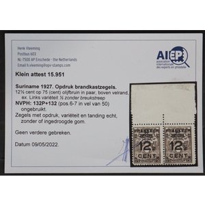 Suriname - NVPH.  132-132P  -*-, Paire horizontale avec onglet.