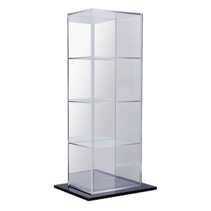 Acrylic, Display case, Tower with sliding door and mirror back wall - dim: 210 x 155 x 605 mm.