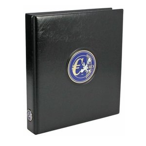 Premium, Album (4 rings) voor Euromunten sets - incl. 5 bladen en blauwe voordrukbladen - Zwart - afm: 235 x 265 x 45 mm.