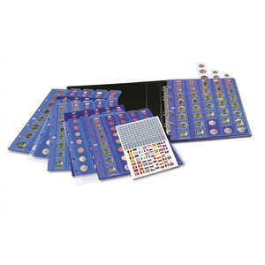 Premium, Album (4 rings) voor Euromunten sets - incl. 5 bladen en blauwe voordrukbladen - Zwart - afm: 235 x 265 x 45 mm.