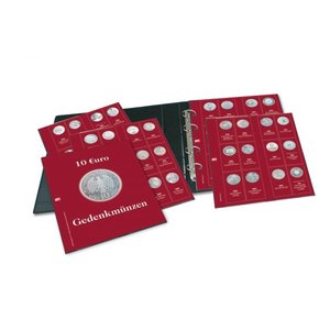Premium, Album (4 rings) voor 10 Euromunten - incl. 7 bladen en rode voordrukbladen - Zwart - afm: 235 x 265 x 45 mm.
