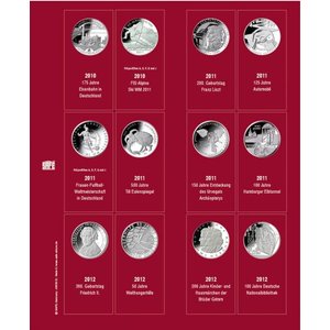 Premium, Album (4 rings) voor 10 Euromunten - incl. 7 bladen en rode voordrukbladen - Zwart - afm: 235 x 265 x 45 mm.