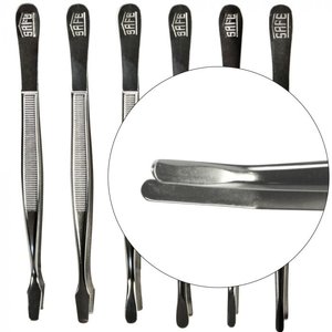 Gebogen Pincet, voorzien van een smalle kop en ronde punt - Chroom - afm: 120 mm.