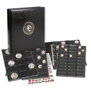 Premium, Album (4 rings) for Coins - incl. 4 sheets and Black separation sheets - Black - dim: 235 x 265 x 45 mm.