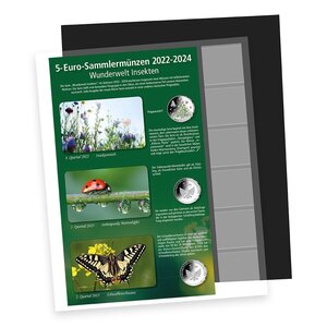 Premium, Album (4 rings) voor 5 Euromunten, Wondere wereld v.d insecten - incl. 3 bladen - Zwart - afm: 235 x 265 x 45 mm.