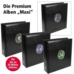 Premium Maxi, Album (4 rings) for 2 Euro coins - without content - Black - dim: 235 x 265 x 70 mm.