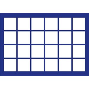 Tableau, Modèle D - Compartiment dim: 46 x 46 mm. (24 pcs.) Bleu royal - dim: 327 x 227 x 10 mm.