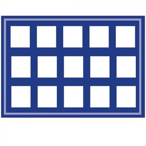Tableau, Modèle D - Compartiment dim: 57 x 57 mm. (15 pcs.) Bleu royal - dim: 327 x 227 x 10 mm.