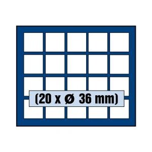Tableau, Modèle A - Compartiment dim: 36 x 36 mm. (20 pcs.) Bleu royal - dim: 233 x 185 x 10 mm.