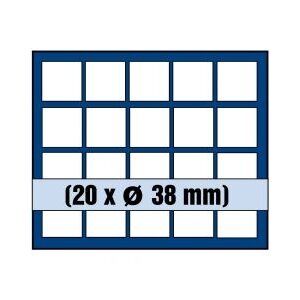 Tableau, Modèle A - Compartiment dim: 38 x 38 mm. (20 pcs.) Bleu royal - dim: 233 x 185 x 10 mm.