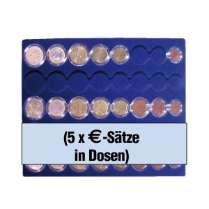 Tableau, Model A - Euromunten sets in capsules (5 sets) Koningsblauw - afm: 233 x 185 x 10 mm.