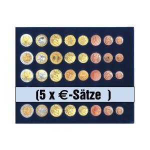 Tableau, Model A - Euro coin sets without capsules (5 sets) Royal blue - dim: 233 x 185 x 10 mm.