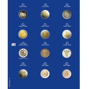 TOPset, Supplement - 2 Euromunten in capsules - 2017/18 blad 25 - Transp/blauw voordrukblad - afm: 185 x 230 mm.