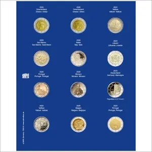 TOPset, Supplement - 2 Euro coins in capsules - 2020 sheet 33 - Transp/blue preprint sheet - dim: 185 x 230 mm.