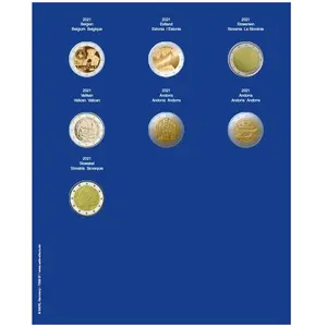 TOPset, Supplement - 2 Euro coins in capsules - 2021 sheet 37 - Transp/blue preprint sheet - dim: 185 x 230 mm.
