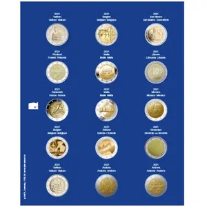 TOPset, Supplement - 2 Euro coins without capsules - 2021 sheet 29 - Transp/blue preprint sheet - dim: 185 x 230 mm.